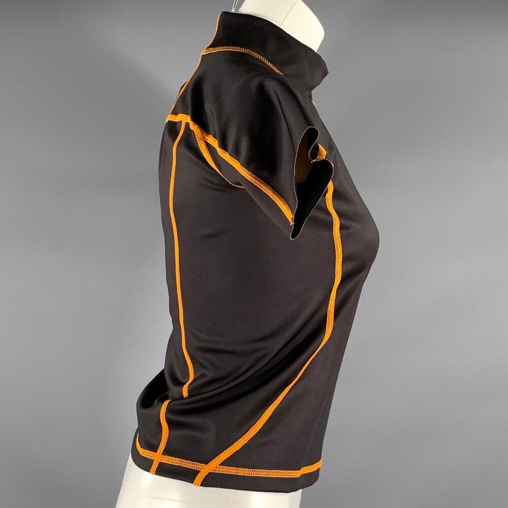 MIISTA Size S Black Orange Nylon Blend Contrast Stitch Casual Top - Picture 2 of 6
